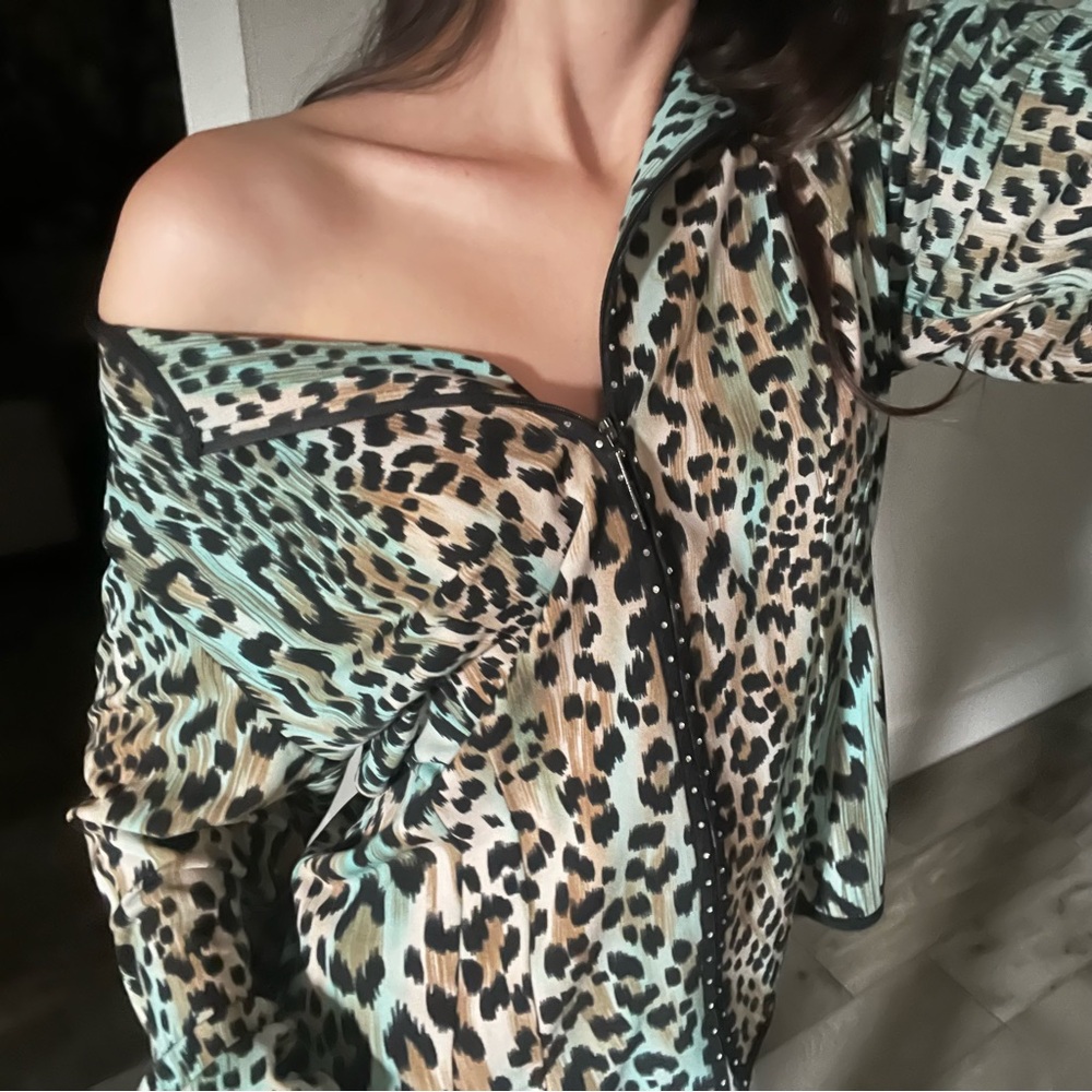 Leopard Print Blouse with Black Trim